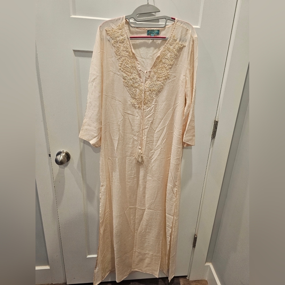 NWOT Antica Santoria by Giacomo Cinque Ivory Beaded Kaftan Maxi Beach Cover Up S